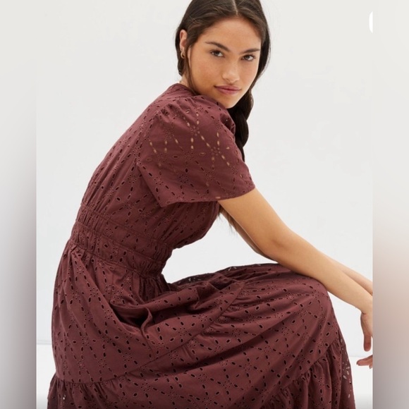 Anthropologie Somerset Eyelet Maxi Dress Chocolate Brown - M - Picture 3 of 8